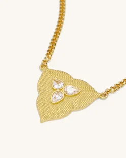Leaf Pendant Necklace - 18ct Gold Plated & White Zircon