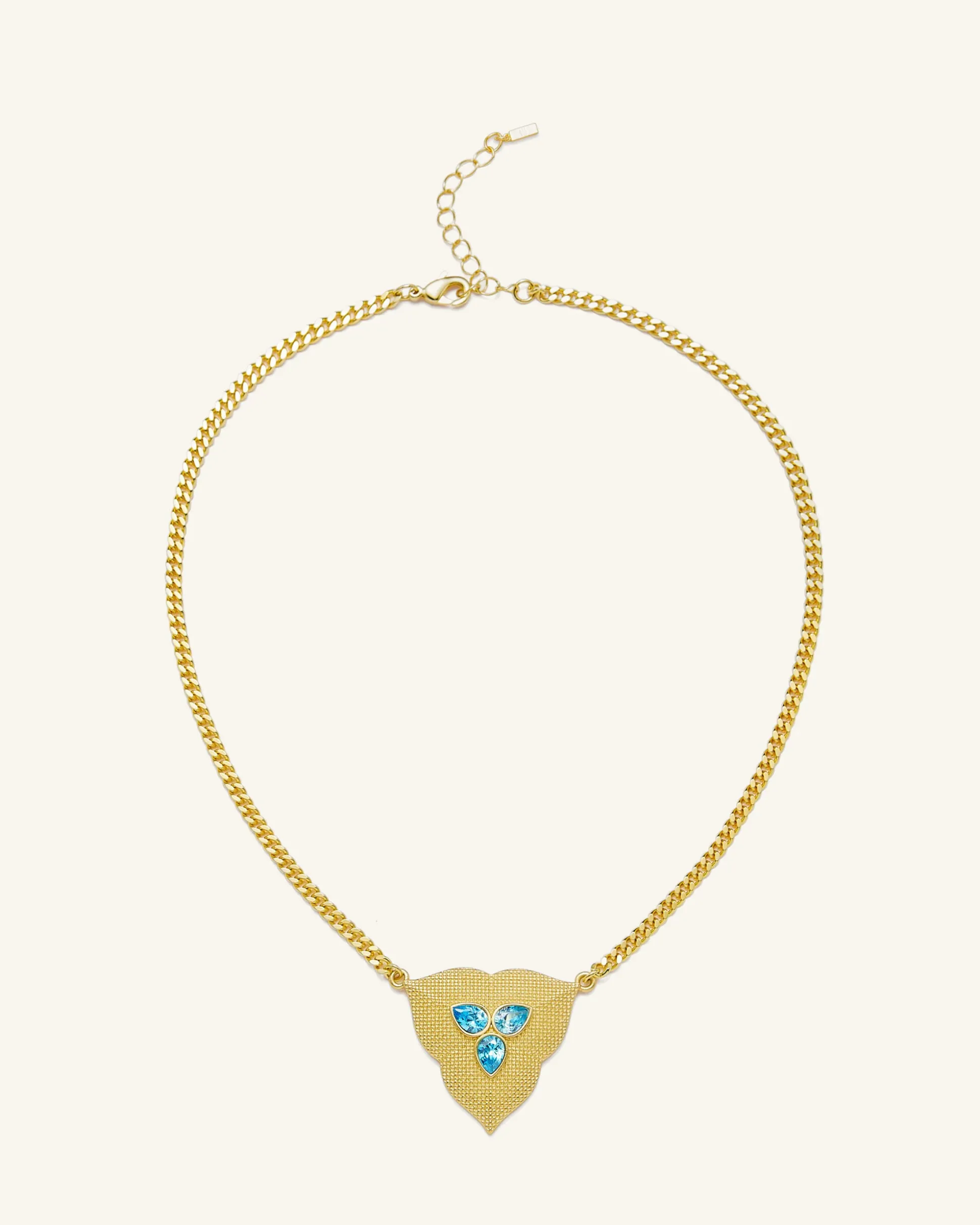 Leaf Pendant Necklace - 18ct Gold Plated & Aquamarine Zircon