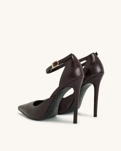 Leah Croc-Embossed Ankle Strap Heels - Burgundy