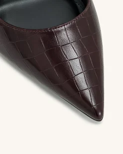 Leah Croc-Embossed Ankle Strap Heels - Burgundy