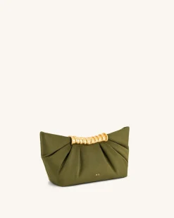 Leia Pleated Clutch - Dark Olive