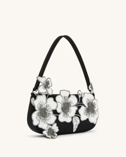 Leona Bead Embellished Shoulder Bag - Black