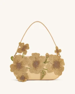 Leona Bead Embellished Shoulder Bag - Almond