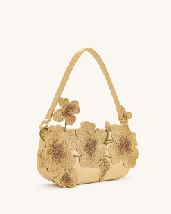 Leona Bead Embellished Shoulder Bag - Almond