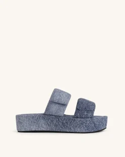 Lexi Denim Embossed Sandal - Blue