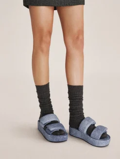 Lexi Denim Embossed Sandal - Blue