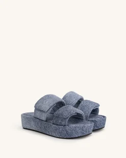 Lexi Denim Embossed Sandal - Blue