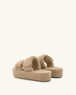 Lexi Faux Fur Platform Sandal - Beige