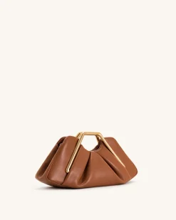 Lila Metal Frame Clutch - Brown