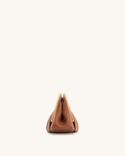 Lila Metal Frame Clutch - Brown