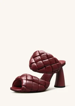 Lillian Weave Leather Heel Mules – Burgundy
