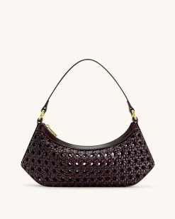 Lily Faux Bamboo Woven Shoulder Bag - Deep Claret