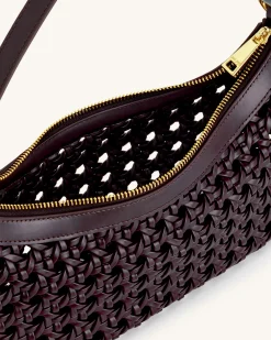 Lily Faux Bamboo Woven Shoulder Bag - Deep Claret