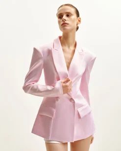 Lily Satin Double-Breasted Blazer Suit - Pink