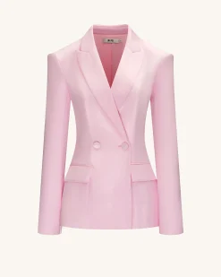 Lily Satin Double-Breasted Blazer Suit - Pink