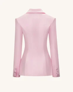 Lily Satin Double-Breasted Blazer Suit - Pink