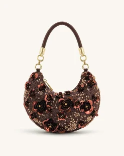 Livia Beaded Floral Hobo Bag - Brown