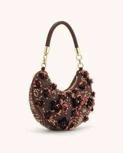 Livia Beaded Floral Hobo Bag - Brown