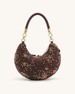 Livia Beaded Floral Hobo Bag - Brown
