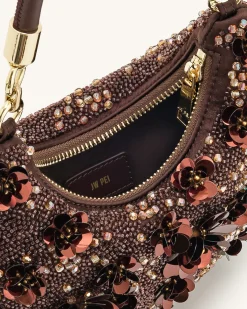 Livia Beaded Floral Hobo Bag - Brown