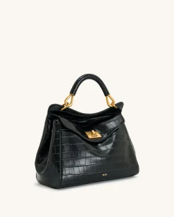 Lucia Classic Top Handbag - Black Croc