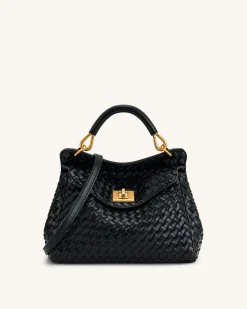 Lucia Classic Top Handle Woven Bag - Black