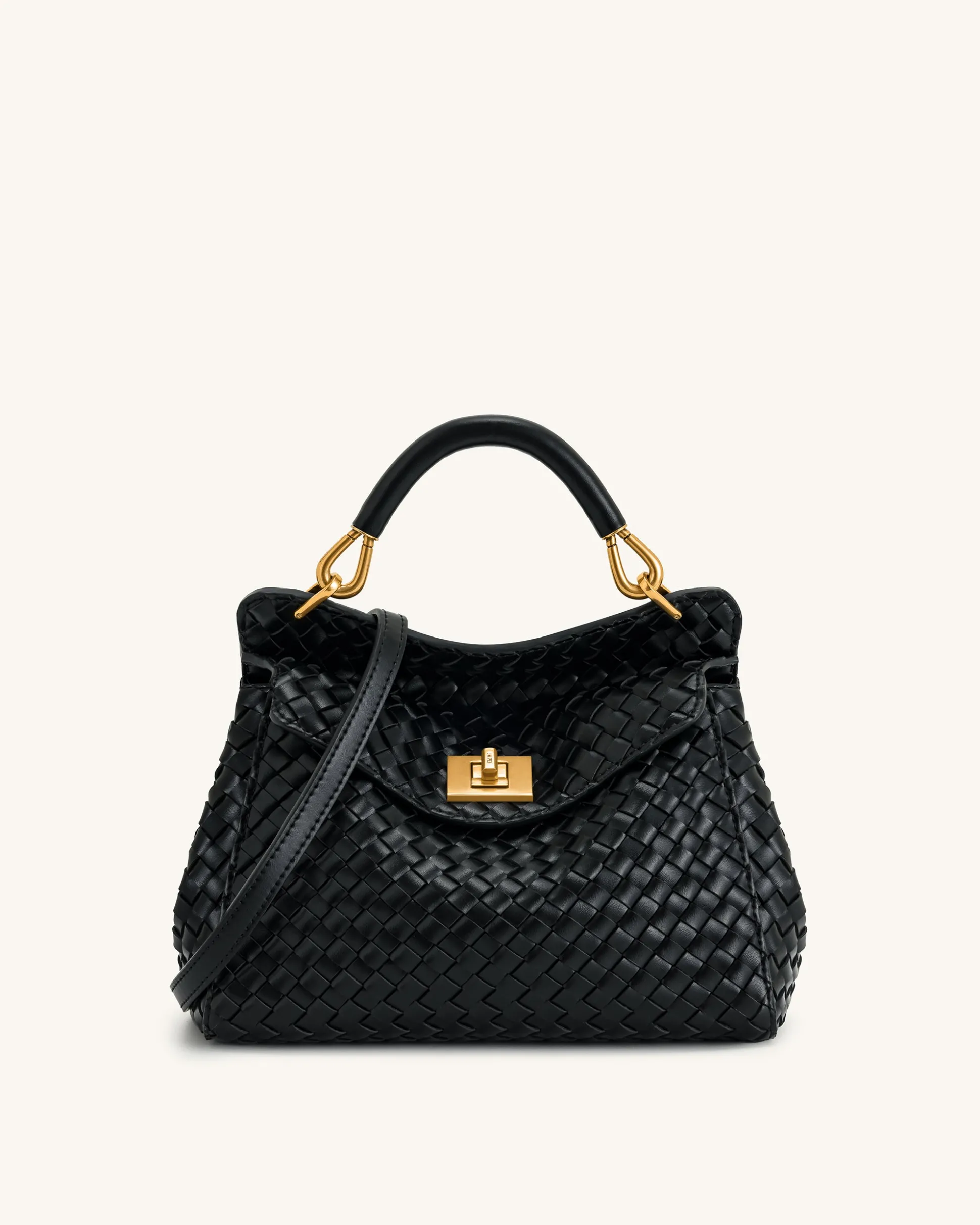 Lucia Classic Top Handle Woven Bag - Black