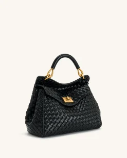 Lucia Classic Top Handle Woven Bag - Black
