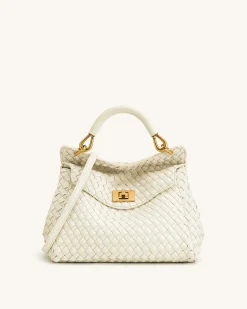 Lucia Classic Top Handle Woven Bag - White
