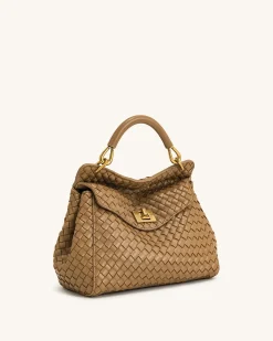 Lucia Classic Top Handle Woven Bag - Brown
