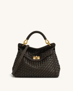 Lucia Classic Top Handle Woven Bag - Dark Brown
