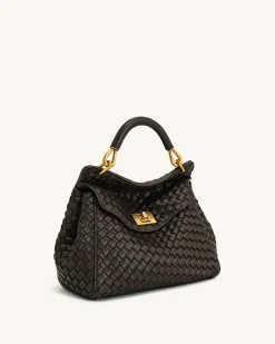 Lucia Classic Top Handle Woven Bag - Dark Brown