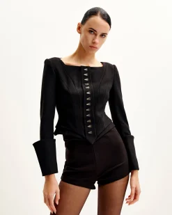Lydia Corset-Inspired Blazer - Black