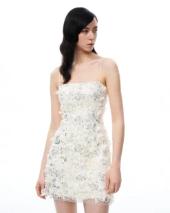 Lysandra 3D Floral Sequin Mini Dress - White