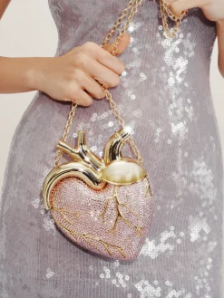 Maren Artificial Crystal Heart Shaped Bag - Pink