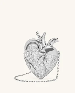 Maren Artificial Crystal Heart Shaped Bag - Silver
