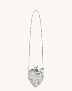 Maren Artificial Crystal Heart Shaped Bag - Silver