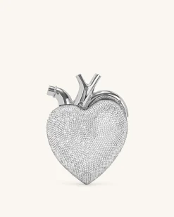 Maren Artificial Crystal Heart Shaped Bag - Silver