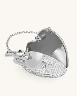 Maren Artificial Crystal Heart Shaped Bag - Silver