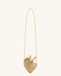 Maren Artificial Crystal Heart Shaped Bag - Gold