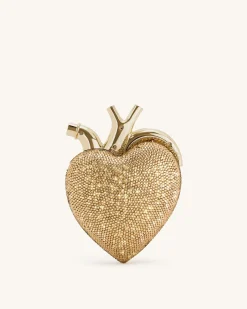 Maren Artificial Crystal Heart Shaped Bag - Gold