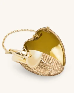 Maren Artificial Crystal Heart Shaped Bag - Gold