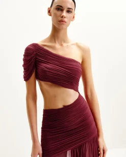 Mia Pleated Mesh Dress - Burgundy