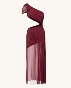 Mia Pleated Mesh Dress - Burgundy