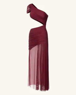Mia Pleated Mesh Dress - Burgundy