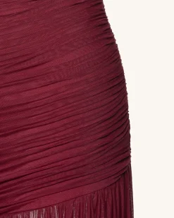 Mia Pleated Mesh Dress - Burgundy