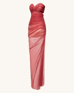 Mia Strapless Sheer Glitter Gown - Scarlet