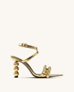 Mia Strappy High Heels With Beaded Detail - Gold