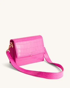 Mini Flap Crossbody - Hot Pink Croc