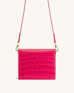Mini Flap Crossbody - Magenta Croc